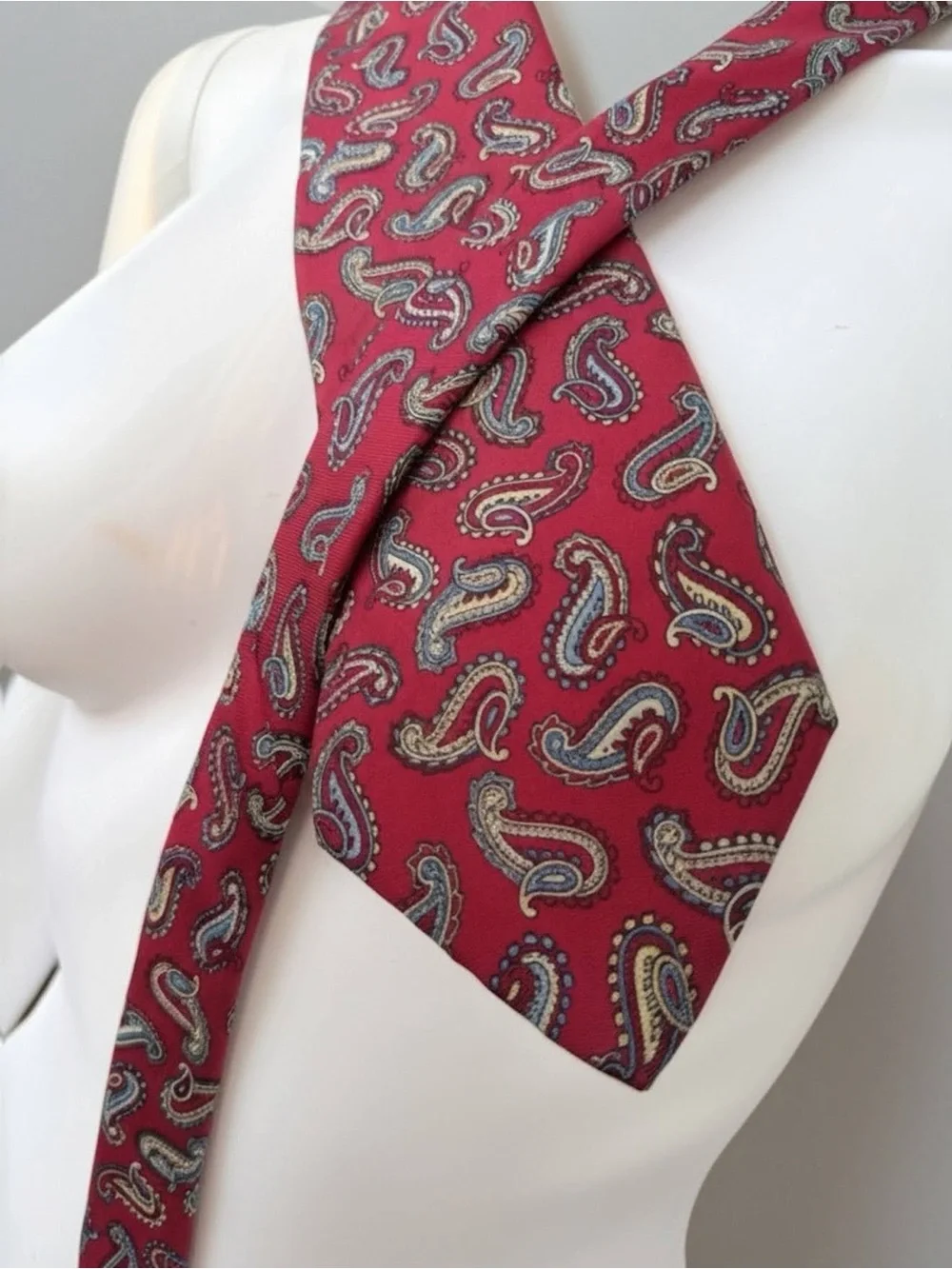 Vintage Christian Dior Silk Paisley Tie  Red Maroon Red Blue Gold Jacquard